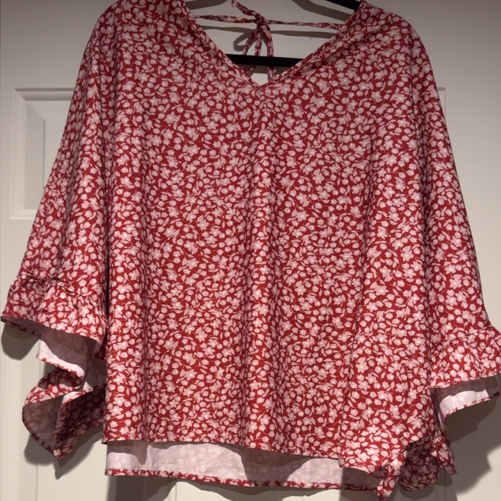 SHEIN Red and White Floral Blouse